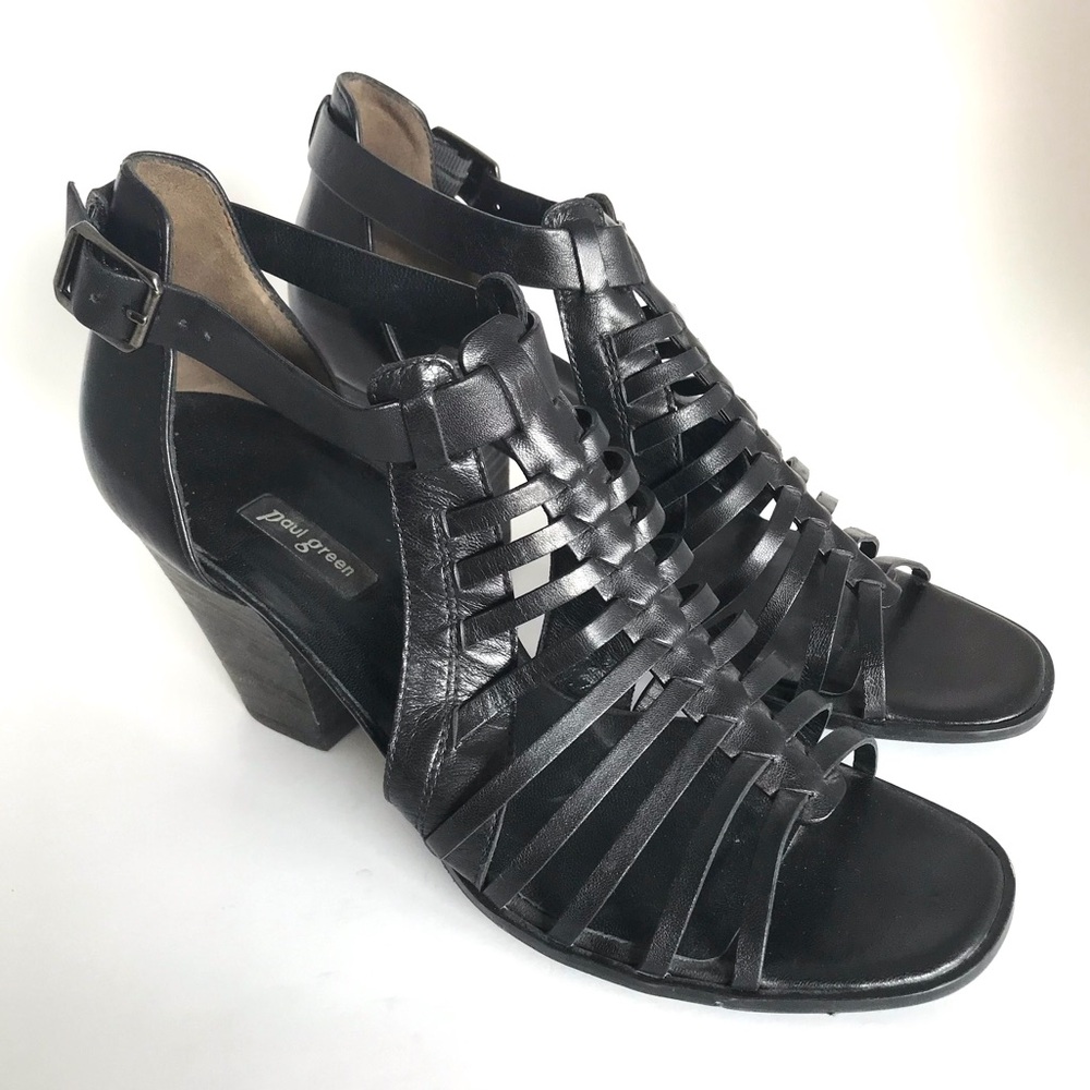 Paul Green Christy Black Leather Ankle Boot Sandals (9.5)